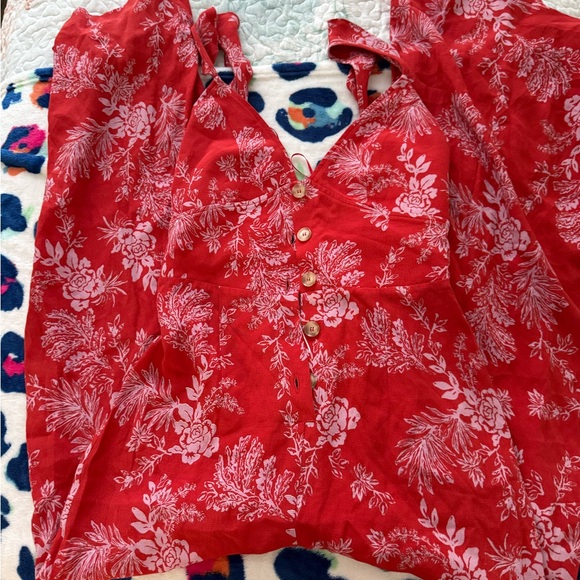 NEW FREE PEOPLE $128 RED COMBO BE THE ONE WIDE LEG JUMPSUIT, size 2 - Picture 2 of 13